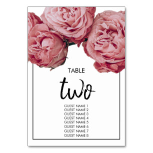 Elegant Pink Roses Wedding Guest Names Table Number
