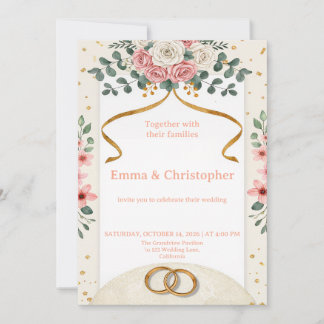 Elegant Pink Roses Wedding Invitation