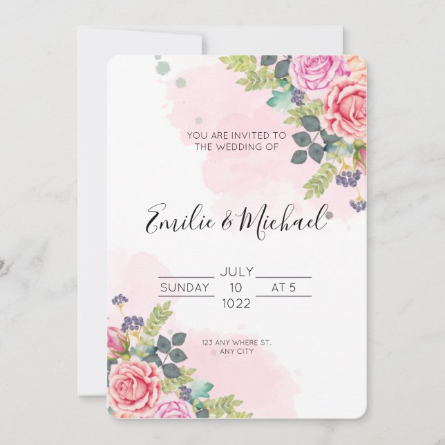 Elegant Pink Roses Wedding  Invitation (Front)