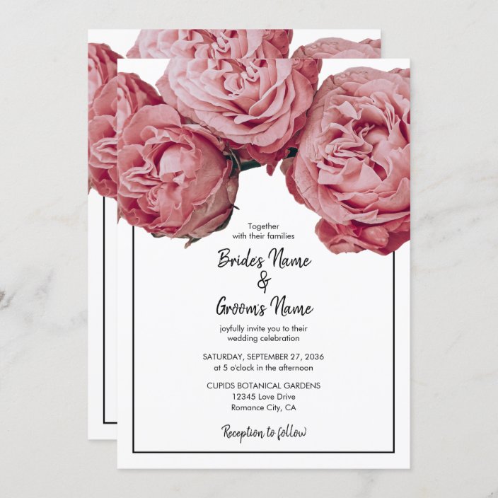 Elegant Pink Roses Wedding Invitations Uk 2147