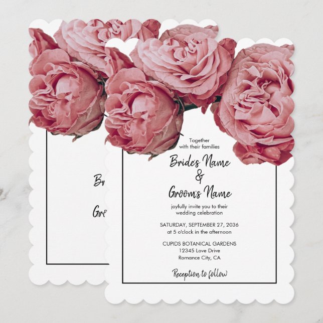 Elegant Pink Roses Wedding Invitations (Front/Back)
