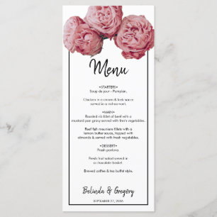 Elegant Pink Roses Wedding Menu