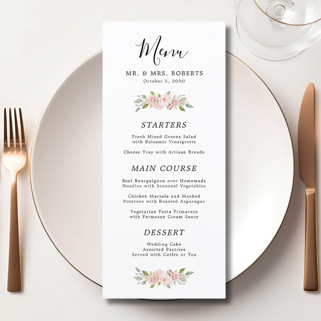 Elegant Pink Roses Wedding Menu (Elegant Pink Roses Custom Wedding Menu)