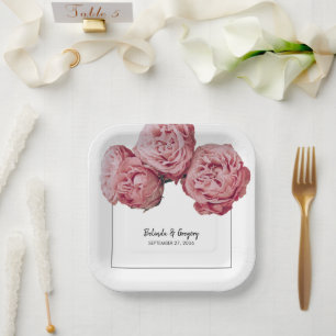 Elegant Pink Roses Wedding Paper Plate