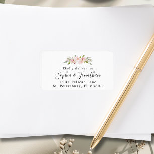 Elegant Pink Roses Wedding RSVP Mailing Label