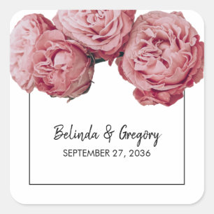 Elegant Pink Roses Wedding  Square Sticker