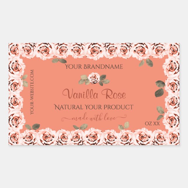 Elegant Pink Roses White Product Packaging Labels (Front)
