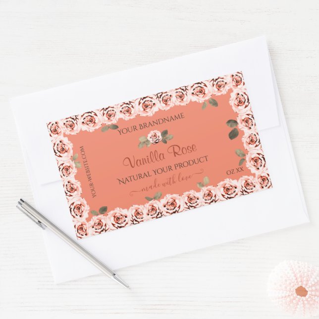 Elegant Pink Roses White Product Packaging Labels (Envelope)