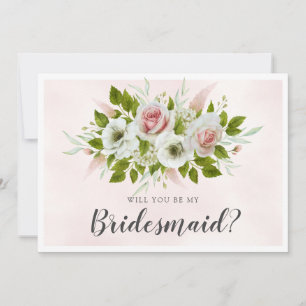 Elegant Pink Roses Will You Be My Bridesmaid Card