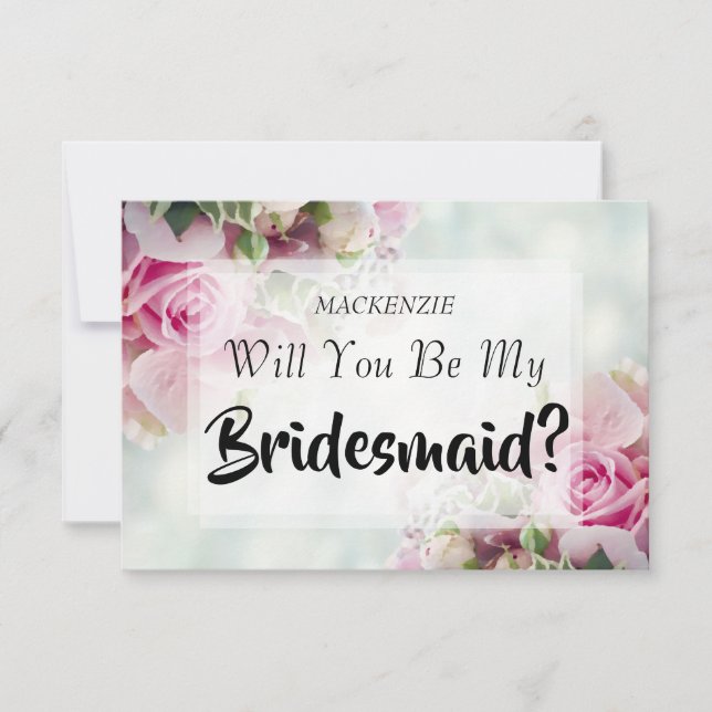 Elegant Pink Roses Will You Be My Bridesmaid RSVP Card (Front)