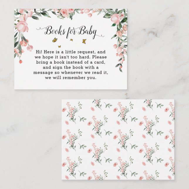 Elegant Pink Roses with Butterflies Baby Shower Enclosure Card (Front/Back)