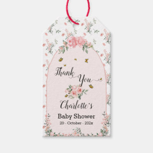 Elegant Pink Roses with Butterflies Baby Shower Gift Tags