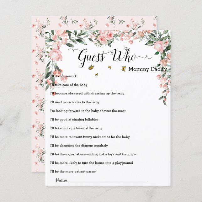 Elegant Pink Roses with Butterflies Guess Who Game (Front/Back)