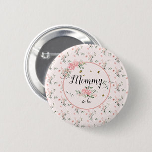 Elegant Pink Roses with Butterflies Mummy-to-be 6 Cm Round Badge