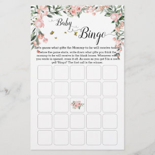 Elegant Pink Roses with Butterfly Baby Bingo Game