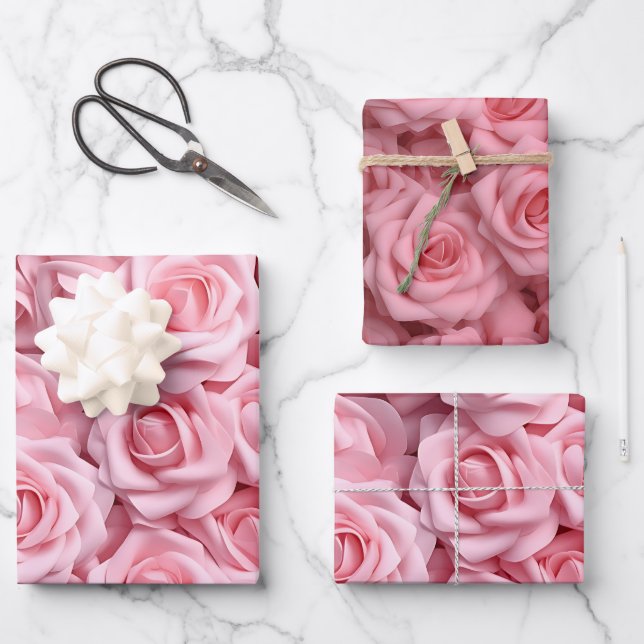 Elegant Pink Roses Wrapping Paper Sheet (Front)