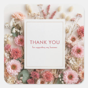 Elegant Pink Rustic Dried Floral Gold Frame Square Sticker