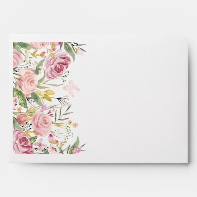 Elegant Pink Sage Green Floral Script Wedding Enve Envelope (Front)