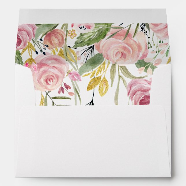 Elegant Pink Sage Green Floral Script Wedding Envelope (Back (Bottom))