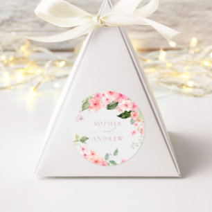 Elegant Pink Sakura Flowers Wedding Classic Round Sticker