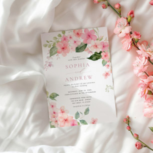 Elegant Pink Sakura Flowers Wedding Invitation