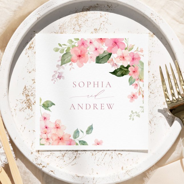 Elegant Pink Sakura Flowers Wedding Napkins (Creator Uploaded)