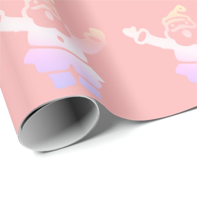 Elegant Pink Santa Claus Christmas Pattern Wrapping Paper (Roll Corner)