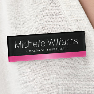 Elegant pink satin border black name tag