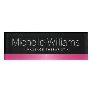 Elegant pink satin border black name tag