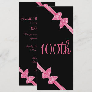 Elegant Pink Satin Bows 100th Birthday Invitation