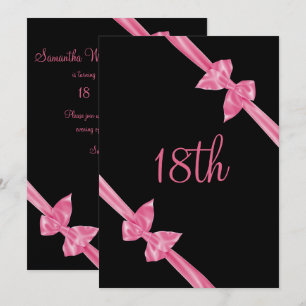 Elegant Pink Satin Bows 18th Birthday Invitation