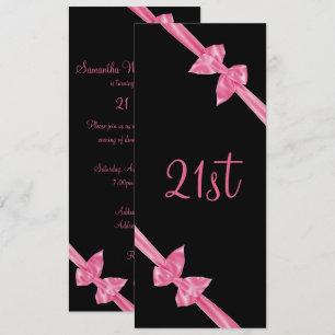 Elegant Pink Satin Bows 21st Birthday Invitation