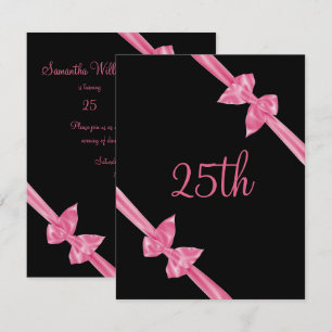 Elegant Pink Satin Bows 25th Birthday Invitation