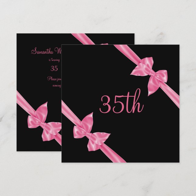 Elegant Pink Satin Bows 35th Birthday Invitation (Front/Back)