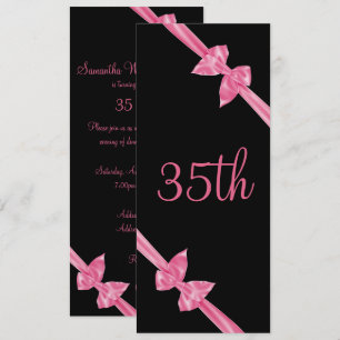 Elegant Pink Satin Bows 35th Birthday Invitation