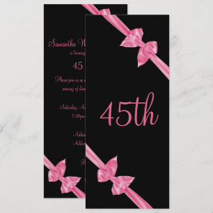 Elegant Pink Satin Bows 45th Birthday Invitation