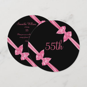 Elegant Pink Satin Bows 55th Birthday Invitation