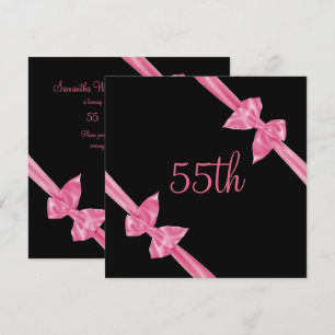 Elegant Pink Satin Bows 55th Birthday Invitation