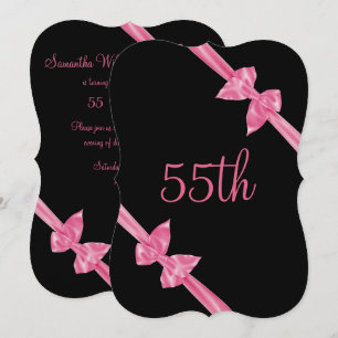 Elegant Pink Satin Bows 55th Birthday Invitation