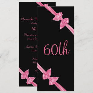 Elegant Pink Satin Bows 60th Birthday Invitation