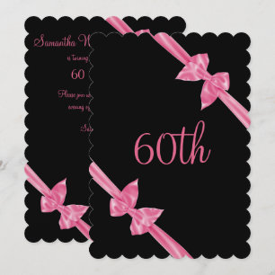 Elegant Pink Satin Bows 60th Birthday Invitation