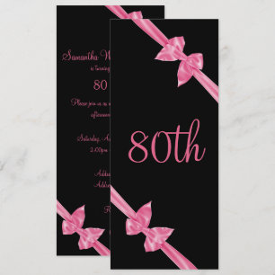 Elegant Pink Satin Bows 80th Birthday Invitation