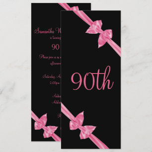 Elegant Pink Satin Bows 90th Birthday Invitation