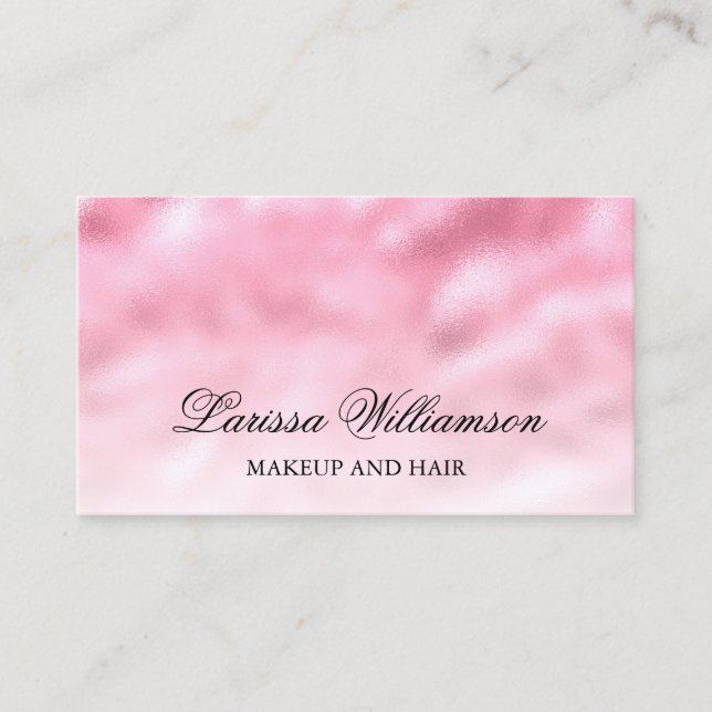 Elegant Pink Satin Foil Hair Makeup Beauty Business Card (Front)