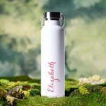 Elegant Pink Script Custom Name Monogrammed White Water Bottle<br><div class="desc">Create your own custom, personalised, cool, chic, stylish, elegant girly pink typography script, classy white, spill-proof, stainless steel, condensation-resistant exterior, monogrammed matte black durable double-wall Thor Copper Vacuum Insulated Bottle that keeps beverages hot for 12 hours or cold for 48 hours. Simply type in your name / kids name /...</div>