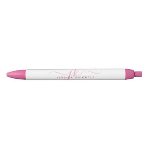 Elegant Pink Script Monogram Initials Name Black Ink Pen