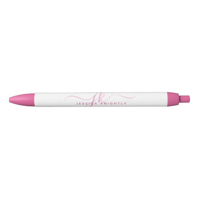 Elegant Pink Script Monogram Initials Name Black Ink Pen (Front)
