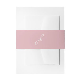 Elegant Pink Script Monogram Wedding Invitation Belly Band