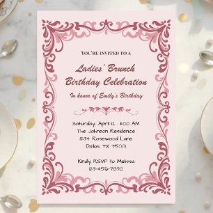 Elegant Pink Scroll Ladies’ Brunch Invitation