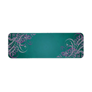 Elegant Pink Scroll Teal Blank Address Label